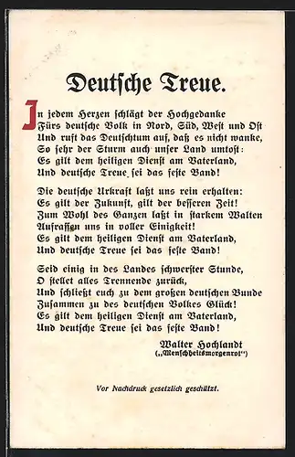 AK Deutsche Treue, Gedicht