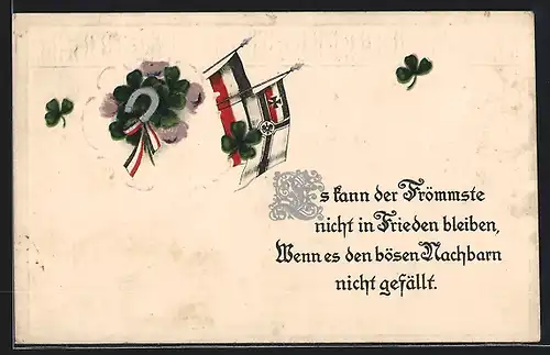 AK Es kann der Frömmste nicht in Frieden bleiben, Wenn es den bösen Nachbarn nicht gefällt, Reichskriegsflagge