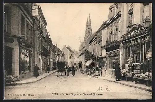 AK Sées, La Rue Billy et le Grand Bazar