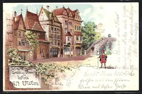 Lithographie Alt-Wien, Ausstellung Venedig in Wien, Strassenpartie