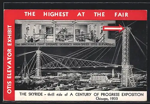 AK Chicago, Otis Elevator Exhibit 1933, The Skyride, The machines that operate skyride`s high-speed Otis Elevators
