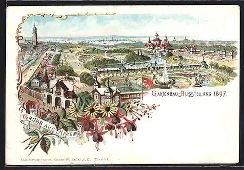Lithographie Hamburg, Gartenbau-Ausstellung 1897, Ausstellungsgelände