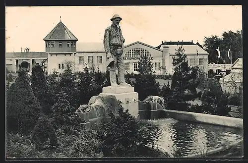 AK Freiberg, Erzgebirgs-Ausstellung 1912, Denkmal vor der Bergwerksschule