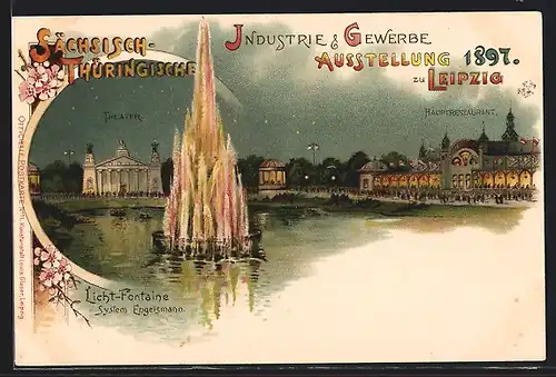 Lithographie Leipzig, Sächsisch-Thüringische Industrie- u. Gewerbeausstellung 1897, Lichtfontaine