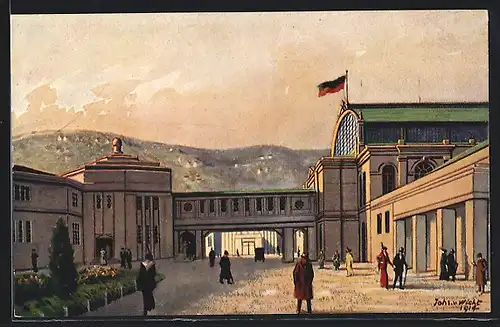 AK Stuttgart, Ausstellung für Gesundheitspflege 1914, Die Verbindungsbrücke zwischen Haupthalle und Industriegebäude