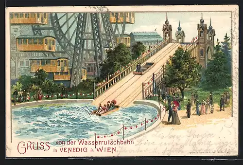 Lithographie Wien, Wasserrutschbahn in Venedig in Wien