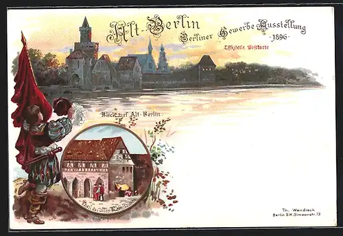 Lithographie Berlin, Gewerbe-Ausstellung 1896, Teil des alten Rathauses