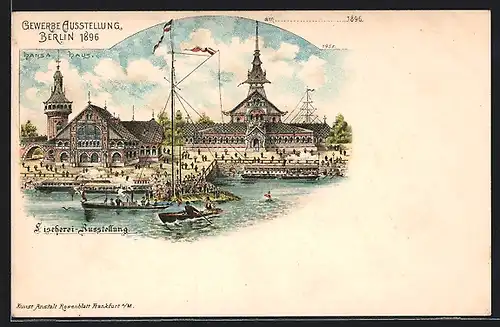 Lithographie Berlin, Gewerbe-Ausstellung, Fischerei-Ausstellung 1896