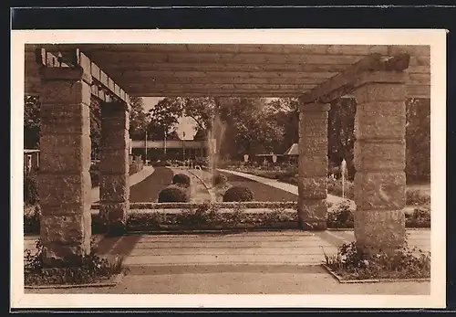 AK Coburg, Deutsche Rosenschau 1929, Blick auf die Gaststätte vom Sintflutbrunnen aus