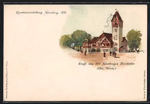 Lithographie Nürnberg, Landesausstellung 1896, Nürnberger Bierhalle