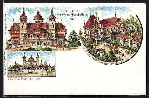 Lithographie Berlin, Gewerbe Ausstellung 1896, Ausstellung für Chemie, Bau- & Ingenieurwesen-Ausstellung