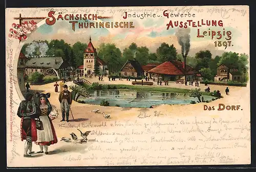 Lithographie Leipzig, Sächsisch-Thüringische Industrie- u. Gewerbe-Ausstellung 1897, Dorf