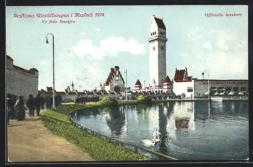 AK Malmö, Baltiska Utställningen 1914, Vy fran Storsjön, Ausstellung