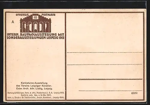 AK Leipzig, Internationale Baufachausstellung mit Sonderausstellungen 1913, Karikaturen-Ausstellung