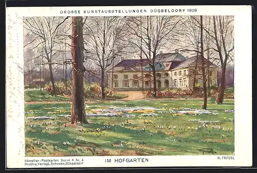 Künstler-AK Düsseldorf, Grosse Kunstausstellungen 1909, Im Hofgarten