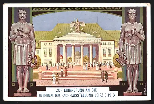 Künstler-AK Leipzig, Internat. Baufach-Ausstellung 1913, Eingang Reitzenhainer Strasse