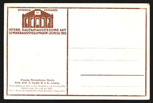 Künstler-AK Leipzig, Internat. Baufach-Ausstellung 1913, Eingang Reitzenhainer Strasse