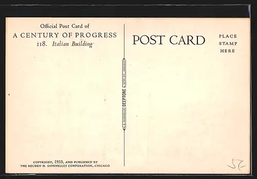 Künstler-AK Chicago, A Century of Progress, Italian Building, Ausstellung