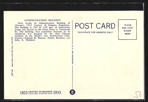 AK Chicago, World`s Fair 1933, Administration Building as seen from Lake Michigan, Ausstellung