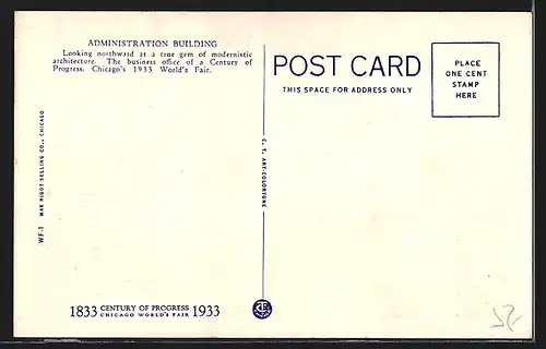 AK Chicago, World`s Fair 1933, Administration Building, Ausstellung
