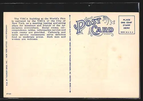 AK New York, World`s Fair Building of the YMCA of the City of New York