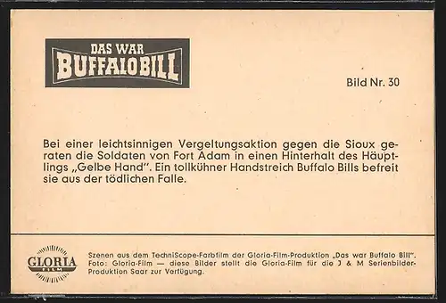 AK Filmszene aus Buffalo Bill, Bei einer leichtsinnigen Aktion geraten Soldaten in einen Hinterhalt der Rothäute