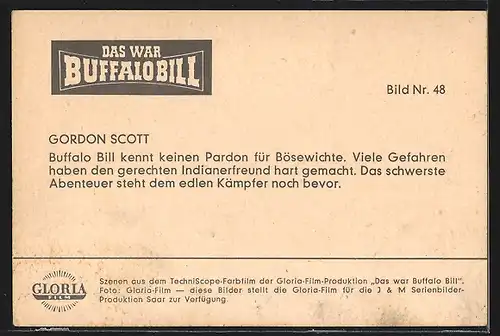 AK Filmszene aus Das war Buffalo Bill, Schauspieler Gordon Scott im Cowboy-Kostüm