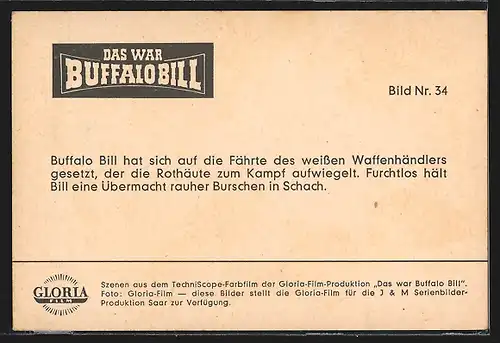 AK Filmszene aus Buffalo Bill, Buffalo Bill hat sich auf die Fährte des Waffenhändlers gemacht