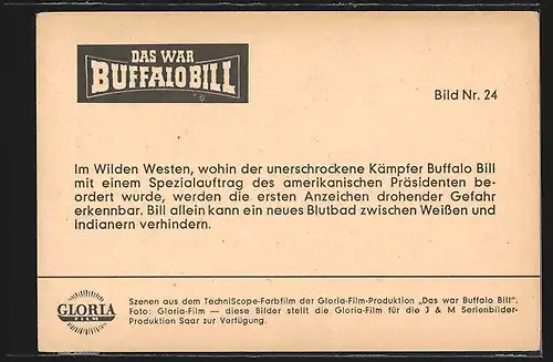 AK Filmszene aus Das war Buffalo Bill, Cowboys beobachten das Nahen der Postkutsche