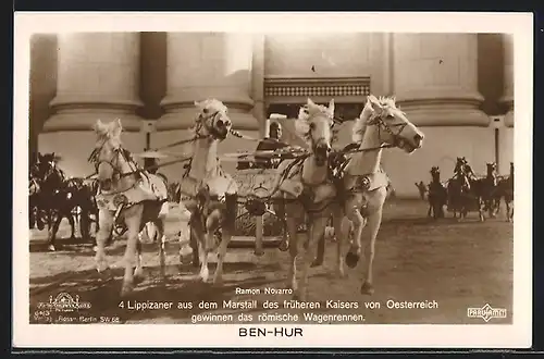 AK Ben-Hur, 4 Lippizianer aus dem Marstall des früheren Kaisers zu Österreich gewinnen das Wagenrennen