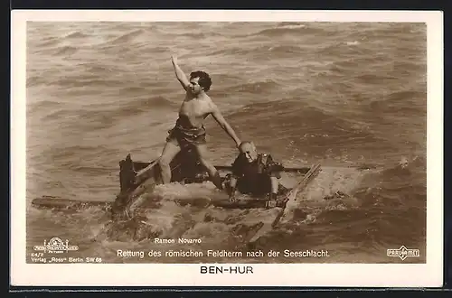 AK Ben Hur, Rettung des römischen Feldherrn nach der Seeschlacht, Schauspieler Ramon Novarro