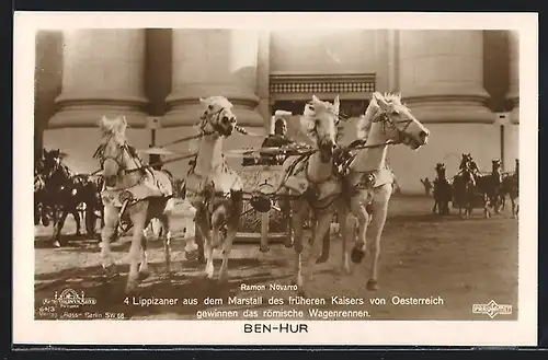 AK Ben-Hur, 4 Lippizianer aus dem Marstall des früheren Kaisers zu Österreich gewinnen das Wagenrennen