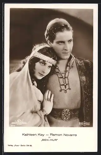 AK Filmszene aus dem Film Ben Hur mit den Schauspielern Kathleen Key und Ramon Novarro