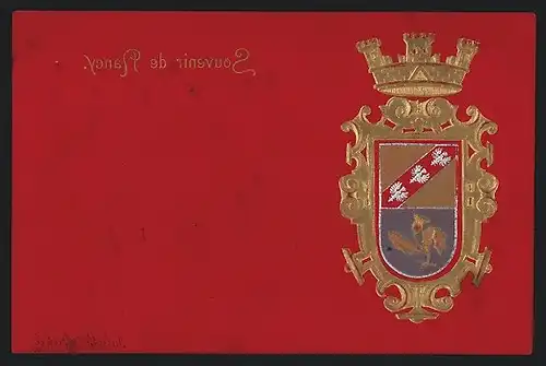 Präge-AK Nancy, Stadtwappen auf rotem Hintergrund