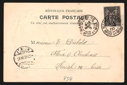 Präge-AK Nancy, Stadtwappen auf rotem Hintergrund