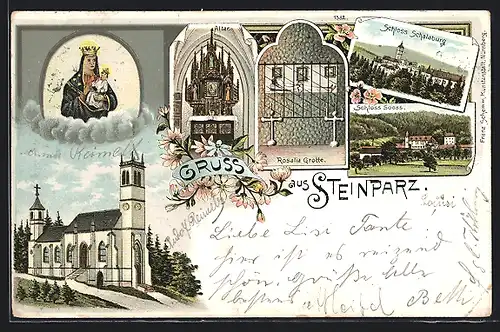 Lithographie Schollach, Wallfahrtskirche Maria Steinparz, Schloss Schallaburg, Schloss Sooss, Marienbild