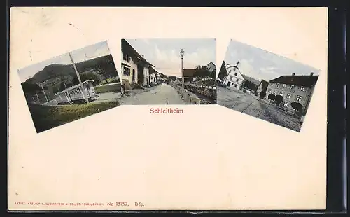 AK Schleitheim, Gasthaus zum Hirschen, Eisenbahn, Strassenpartie