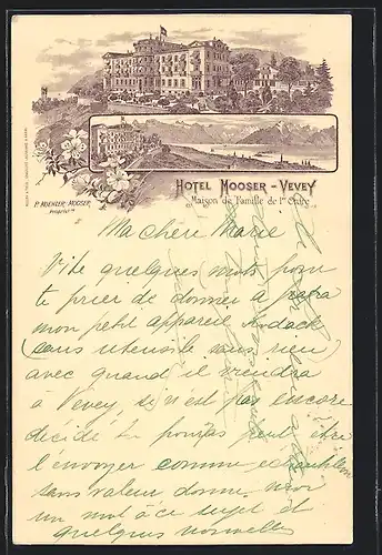 Lithographie Vevey, Hotel Mooser, Inh. P. Koehler-Mooser