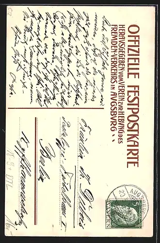 Künstler-AK Augsburg, Grossstadtfeier 1911, Ganzsache Bayern