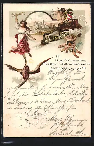 Lithographie Nürnberg, 13. General-Versammlung des Bayr. Verk.-Beamten-Vereins 1898, Ganzsache Bayern