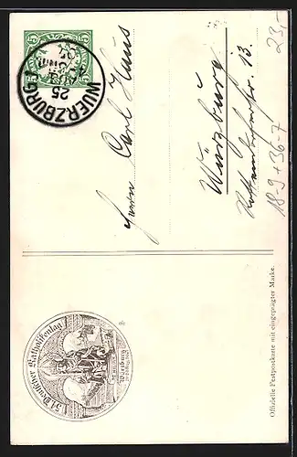 Künstler-AK Würzburg 54. Generalvers. der Katholiken Deutschlands 1907, St. Kilian, Ganzsache Bayern