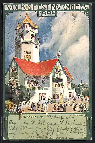 Künstler-AK H. Schwabe, Ganzsache Bayern: Nürnberg, Volksfest 1904