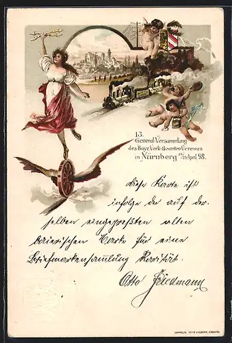 Lithographie Nürnberg, 13. General-Versammlung des Bayr. Verk.-Beamten-Vereins 1898, Ganzsache Bayern