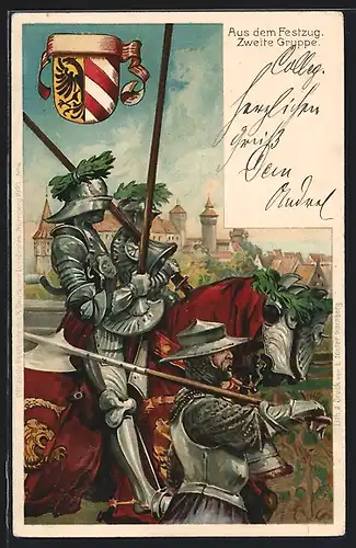 Lithographie Nürnberg, X. Dt. Turnfest 1904, Aus dem Festzug - Zweite Gruppe, Ganzsache Bayern