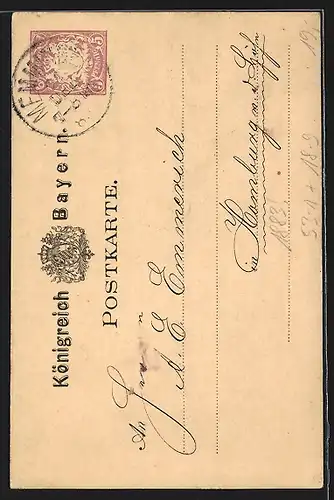 Vorläufer-AK Memmingen, 1883, Empfangsbestätigung, Ganzsache Bayern