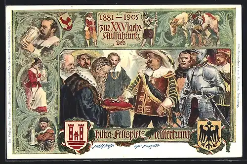 Künstler-AK Rothenburg, XXV. Aufführung des histor. Festspiels Meistertrunk 1905, Ganzsache Bayern