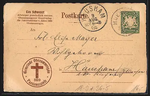 AK Oberammergau, Passionsspiele 1900, Postkarte No. 6, Abendmahl, Ganzsache Bayern