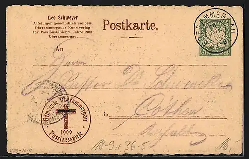 AK Oberammergau, Passionsspiele 1900, Christus vor Herodes, Ganzsache Bayern