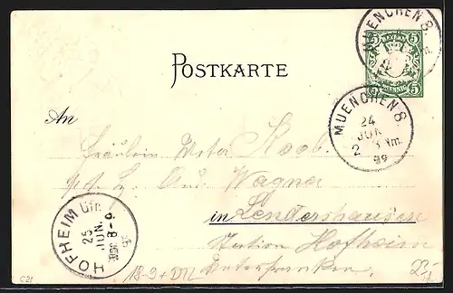 Lithographie München, Bayer.-Veteranen-Krieger und Kampfgenossen-Bund, Bundesjubiläum 1899, Ganzsache Bayern