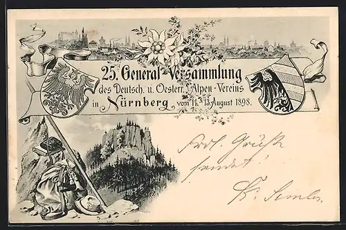 AK Nürnberg, Generalversammlung des Dt. u. Österr. Alpen-Vereins 1898, Ganzsache Bayern